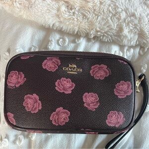 Coach Double Zipper Wristlet with Pink Floral Design
